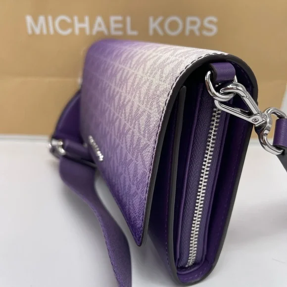 MICHAEL KORS Jet Set Large Ombré Signature Logo Crossbody BagDark Purple NWT